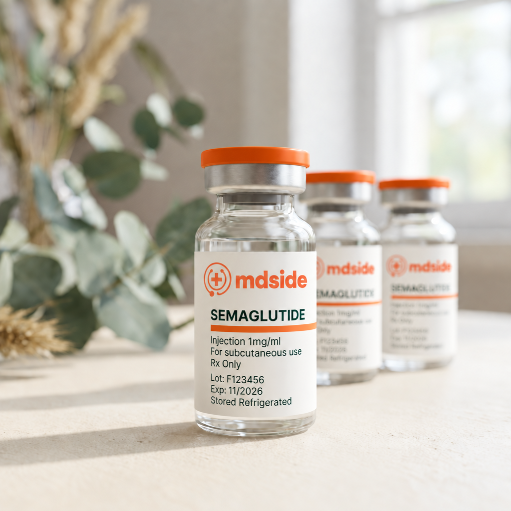 MDside semaglutide vials on a shelf